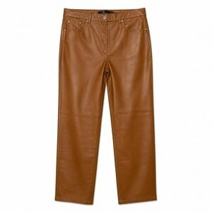 7 For All Mankind Vegan Leather Pants Brown Straight Leg High Rise Medium